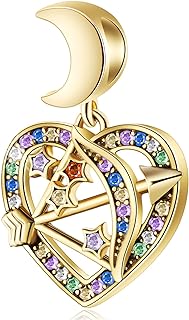 CRISNATA 925 Sterling Silver I Love You Heart, Lucky Penny 1 Pendant, Best Wife with Crown, 3d Wish Star, Crescent Moon Charm Beads, fits European Charms Bracelet, Gifts for Women/Anniversary/Wifey