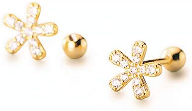 Plumeria Wedding Ring with Cubic Zirconia for Women, Teen Girls - Daisy Flower Design Screw Back Stud Earrings