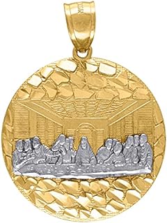 10k Two-Tone Gold Nugget Last Supper Charm Pendant Without Gemstone & Other Clasp Type, 1.33 Inch Wide Jewelry for Women