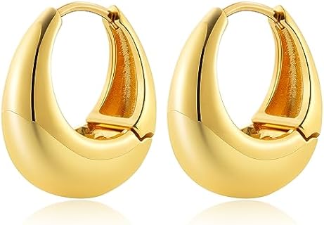Chunky Gold and Silver Earringss for Women Girls Gold Hoops Huggie Earrings for Men Gift, 18K Real Gold Thickened Plating,Low Allergy