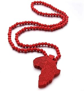 The Woo's Wooden Beaded Sweater Chain Vintage Cross/African Map Pendant for Men and Women Hip Hop Necklace Jewelry Unisex Necklaces Gifts