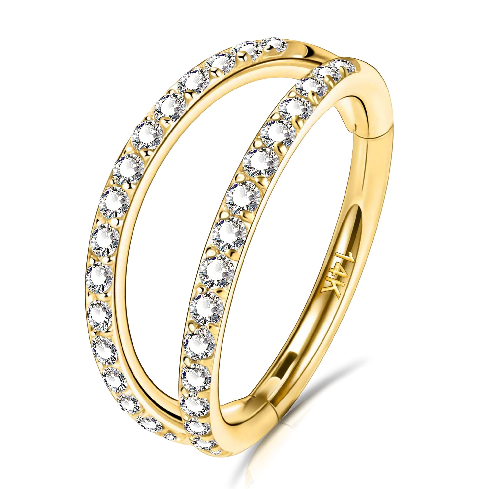 OUFER Nose Rings, Solid Gold Hinged Segment Nose Rings with Shining CZ, Nose Nostril Piercing Jewelry, Cartilage Helix Daith Tragus Earrings for Women and Men