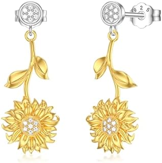 Push Back Lab Grown Diamond Dangle Earrings - Stunning Sunflower Design in Sterling Silver for Women - Optimal Jewelry Gift for Mom, Wife, Girlfriend, or Daughter