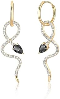 Trendy 14K Gold Plated Snake Dangle Earrings for women with La Pousette Back Finding, No Gemstone, Drop Design, Hypoallergenic Copper Material