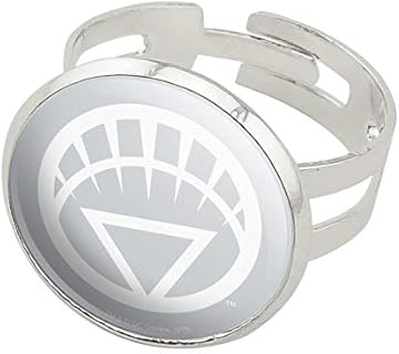 Adjustable Green Lantern Wedding Ring Featuring Silver Plated White Lantern Logo - Ideal Novelty Accessory for Fans and Parties