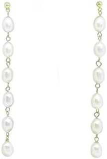 Stunning 14K Gold Filled, Freshwater Cultured White Pearl Drop Earrings with Secure Ear Stud Back Finding for Women by LOAMEY