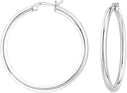 Savlano 925 Sterling silver 4MM Round Hoop Earrings for Women, Girls & Men Comes in 20MM-60MM with a Gift Box