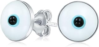 Spiritual Protection Round White Pink Blue Nazar Evil Eye Stud Earrings For Women Teen Murano Glass .925 Sterling Silver 9MM Made In Turkey