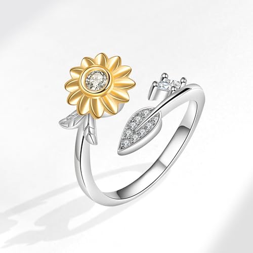 925 Sterling Silver Sunflower Ring Open Adjustable Statement Rings Handmade Boho Thumb Band Ring for Women Girls
