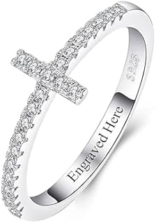 DIYA Personalized Sterling Silver Engagement Ring with Moissanite Cross Design - Ideal Gift for Anniversaries, Birthdays, and Christmas