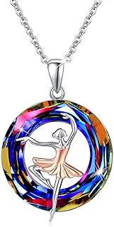 Spring Ring Clasp Ballet Pendant Necklace with Rolo Chain and Cubic Zirconia for Women - 925 Sterling Silver Dancer-Inspired Jewelry, Mother's Day/Birthday Gift for Moms and Daughters