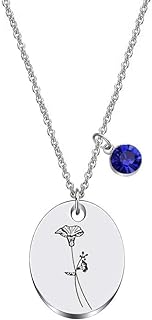 Crystal Chain Birth Flower Pendant Necklace with Lobster Clasp for Mothers, Daughters, Best Friends - Minimalist Floral Design