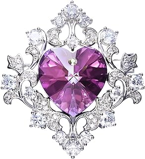 PUNVANE Purple Heart Brooch. Platinum-plated Brass, Inlaid with Cubic Zirconia and Austrian Crystal. Romantic Brooches for Women. Give You Inborn Romance.