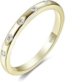 JewelryPalace 14K Yellow Rose Gold 925 Sterling Silver Ring Sets, 1 3 5 Stones Bezel Cubic Zirconia Stackable Rings for Women, Tri-Tone Anniversary Eternity Wedding Bands Promise Ring for her