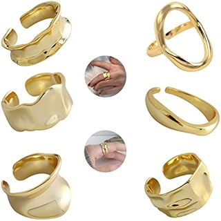 6-Piece Adjustable Chunky Gold Boho Statement Ring Set with Cubic Zirconia for Women by WAINIS