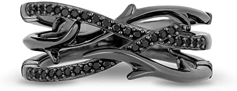 Jewelili Enchanted Disney Fine Jewelry Sterling Silver with Black Rhodium 1/5cttw Maleficent Creeper Ring.