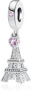 Lobster-Clasp Pink Charm Bracelet Copper Chain with Pink Crystal Heart Dangle Bead for Women, Girls, Moms, Sisters - Love-to-Travel Eiffel Tower Design
