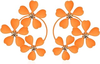 YUNXI Push-Back Boho Metal Flower Stud Earrings in Stainless Steel for Women - Round Flower Bud Design