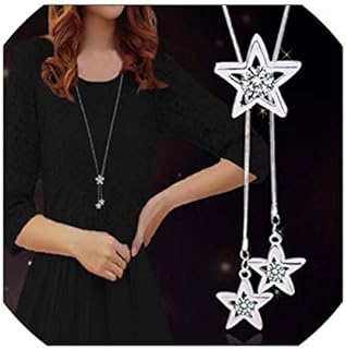 Charm Triple Crystal Star Long Sweater Chain Necklace Fine Jewelry Crystals Women Red Pearl Cross Tassel necklace
