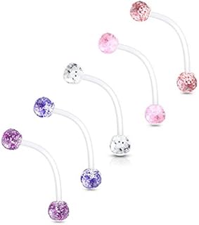 1" Bioflex Pregnancy Belly Ring with 6mm Glitter Acrylic Balls by Forbidden Body Jewelry - Flexible, Metal-Free Navel Piercing Accessory for Expectant Mothers