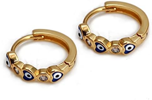 Clutchless Back Finding Women's Evil Eye Hoop Earrings in Heart Shape Design - Hypoallergenic Metal Based Spiritual Protection Jewelry Ideal for Daughters or Teen Girls
