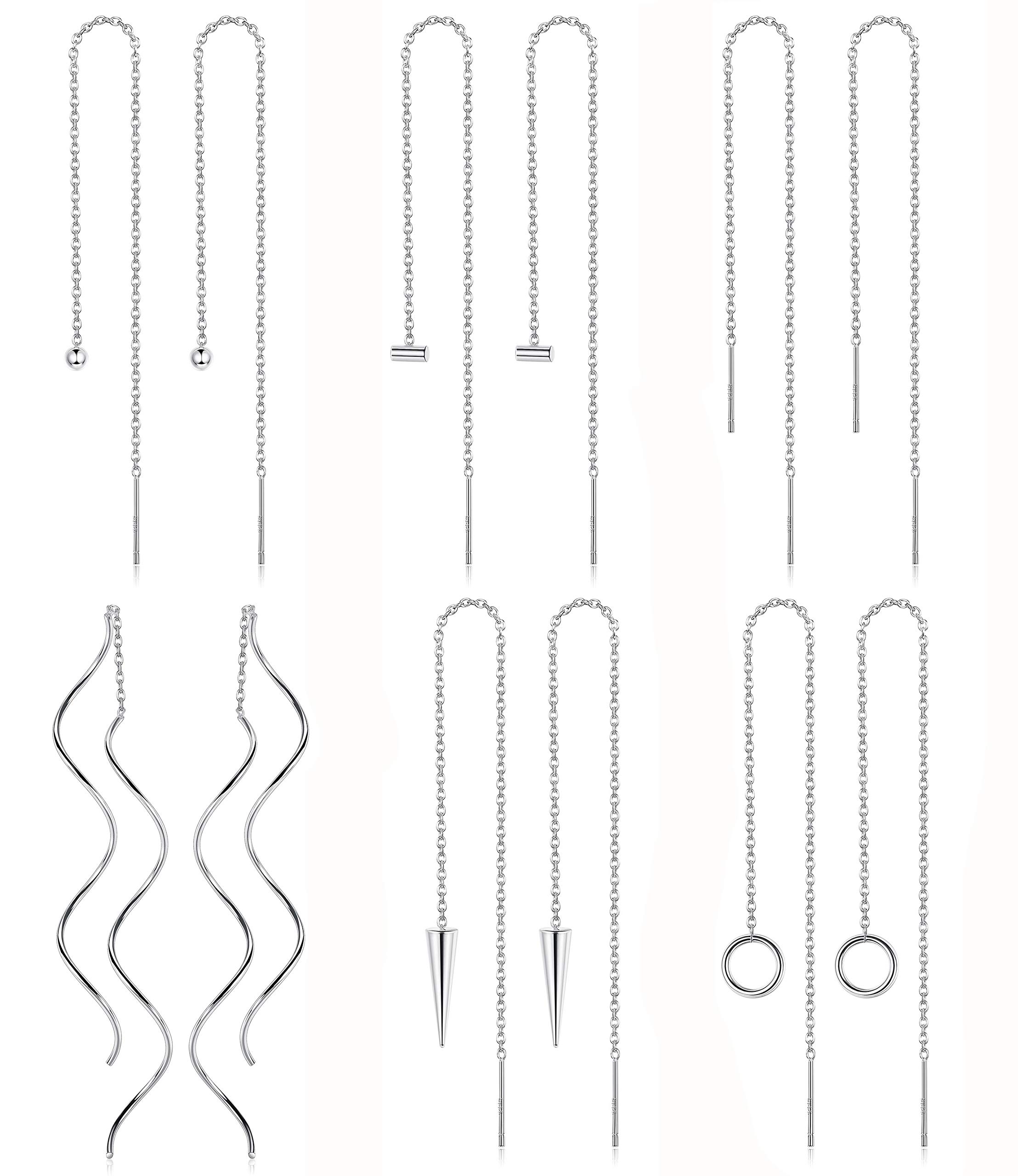 ORAZIO 6 Pairs Stainless Steel Chain Tassel Earrings for Women Lightweight Wave Threader Ball Dangle Drop Minimalist Chain Earrings Set