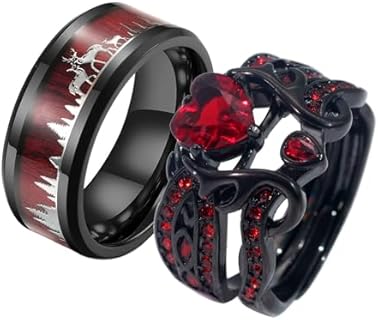 ringheart Couple Rings Antlers Design Black Matching Ring 1CT AAA CZ Women Wedding Ring Sets for Him and Her Rings