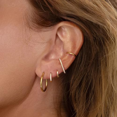 925 Sterling Silver Hoop Earrings,Small Gold Studs for Women Mini Cartilage Hoop Set Gold Huggie Earrings Hypoallergenic Studs Earrings for Girls Gold Earring Set for Multiple Piercing