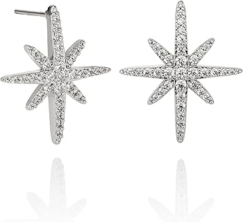 Namana Grandes Boucles d'Oreilles Etoiles avec Pavés de Zircons, 2cm x 1.7cm, en Laiton Plaqué Rhodium, sans Nickel ni Plomb, Livrées avec Écrin Cadeau, pour Femme Élégante