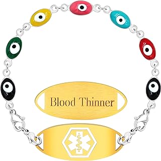 Uloveido Women's Link Chain Medical Alert Bracelet with Lobster Claw Clasp & Evil Eye Design - Stainless Steel & Zinc