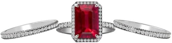 Art Deco 8 CT Emerald Cut Ruby Engagement Ring Set Gold Ruby Wedding Ring Set Antique Ruby Wedding Ring Set Vintage Ruby Bridal Ring Set Anniversary Rings Set Promise Rings Set (9)
