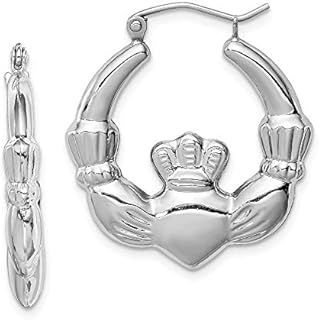 925 Sterling Silver Rhodium Plated Irish Claddagh Celtic Trinity Knot Hoop Earrings - 25mm 1 Inch diameter - Made in the USA - Gift for St Patricks Day