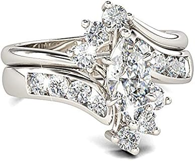 Jeulia Marquise Cut Wedding Set Sterling Silver Bypass Rings with Cubic Zirconia White Diamond Solitaire Engagement Rings Promise Anniversary with Gift Box