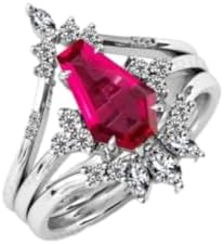 Generic Vintage Coffin Shaped Ruby Engagement Ring 3 CT Art Deco 925 Silver/10K/14K/18K Solid Gold Ruby Wedding Ring Set Antique Ruby Bridal Promise Rings for Her, White