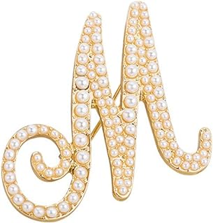 Gold Simulated Pearl Initial Letter Alphabet Brooches Pin Women Gifts Jewelry