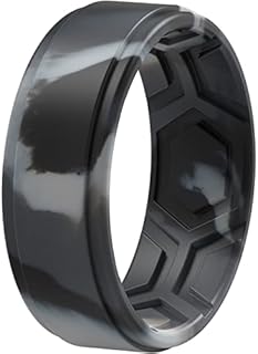 Comfortable Camo Silicone Wedding Rings by ThunderFit for Men with Breathable Patterned Design - Multipack Options Available