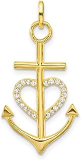 925 Sterling Silver Gold tone Religious Faith Cross CZ Love Heart Nautical Ship Mariner Anchor Pendant Necklace Measures 27.6x15.94mm Wide 1.87mm Thick Jewelry for Women