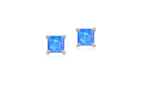 Women Sterling Silver Magnificent Lab Created Blue Opal Stud Earring, Ear Pierced Only