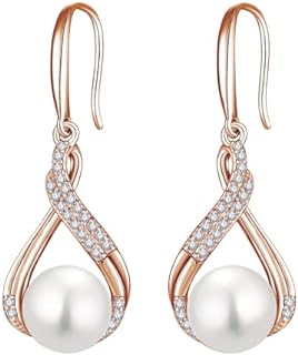 18K Gold Plated Infinity Drop Pearl Earrings in 925 Sterling Silver with French Wire Back, Dangle Design Jewelry for Women, 9MM Freshwater Cultured Pearl