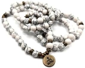 Awander White Howlite Buddha Charm Prayer 108 Beads Mala Mantra Beaded Necklace Stretch Wrap Bracelet Jewelry Collar Pulsera