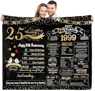 elseven Golden 25th Wedding Anniversary Flannel Throw Blanket, Lightweight and Fade Resistant, Classic Design, Perfect for Couples Gift, 60 x 50 inch