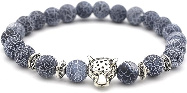 Hidden Safety Clasp Buddha Beads Bracelet with Bead Chain: Unisex Volcanic Lava Rock and Gold Plated Panther Leopard Head Design, Anti-Anxiety Essential Oil Diffuser. Ideal Balance and Stress Relief Accessory for Chakra Healing, Yoga and Meditation