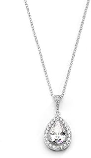 Mariell Cubic Zirconia Crystal Bridal Necklace, Teardrop Pendant, Prom Wedding Jewelry Gift for Women