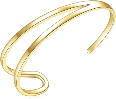 14K Gold-Plated Cuff Bracelet with Box Chain and Cubic Zirconia for Women, Oval Love Design Stackable Bangle