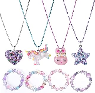 Lobster Clasp Butterfly Pendant Necklace with Vibrant Amber Gems for Girls - Unicorn/Star/Heart/Rabbit Design