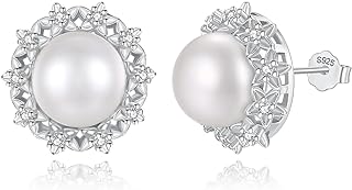 Real Pearl Earrings for Women Handpicked AAA+ Pearl Stud Earrings Sterling Silver Freshwater Cultured Pearl Studs with Cubic Zirconia for Girls