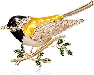 MIXIA Cute Oriole Bird Brooches Rhinestone Enamel Leaves Crystal Jewelry Men Women's for Suit Scarf Dress Pin