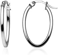 Hoops & Loops 925 Sterling Silver 1.5mm Oval Square-Tube Hoop Earrings for Women Men Teen Girls, 15mm 20mm 25mm 30mm | Silver, Yellow Gold, Rose Gold