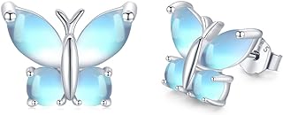 Moonstone Butterfly Stud Earrings with Sterling Silver Stud Back Finding for Women | Twoowl's Hypoallergenic 925 Silver Butterfly Jewelry | Perfect Gift for Girls - 0.57 Inch Width