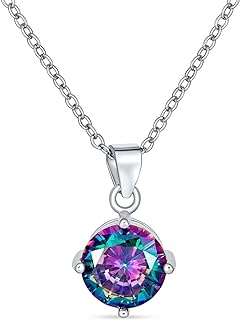 Ball Clasp Rainbow Pendant Necklace - Rolo Chain, AAA Cubic Zirconia, for Women and Teens - Round Brilliant Cut, .925 Sterling Silver